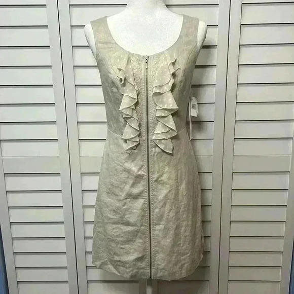 Kensie Linen Blend Sleeveless Lace Embroidered Ruffle Sheath Dress Size S NWT - Picture 1 of 11